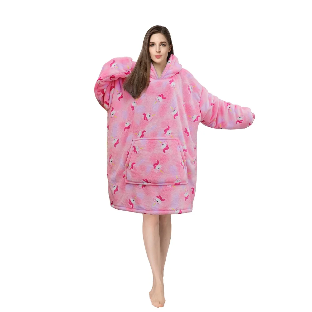 Wholesale   hooded wearable blanket  flannel sherpa  customize oversize  sweatshirt hoodie