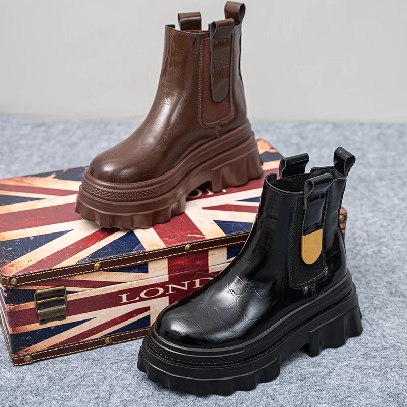 Женские мотоциклетные ботинки на шнуровке женские ботильоны из искусственной кожи байкерские черные массивные