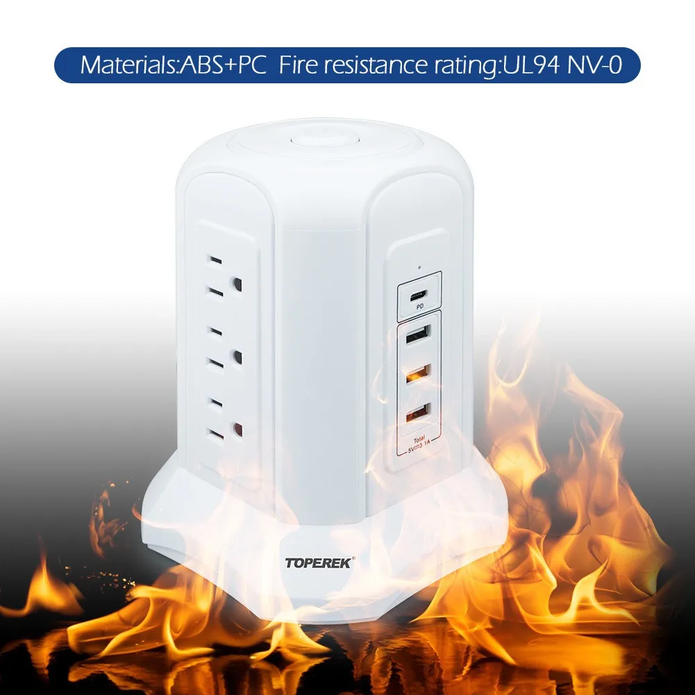 Ali Hot US Standard Popsocket Smart Power Strip With USB-C PD18W Fast Charging White Color