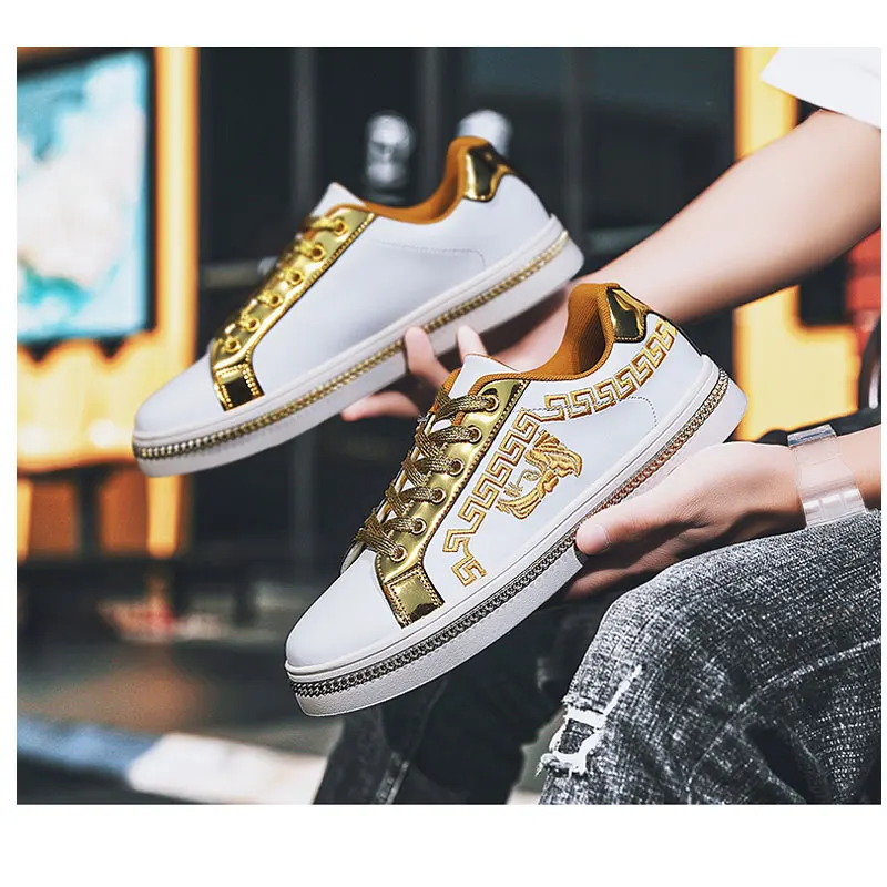 
Spring personality white shoes trend all-match sneakers tide brand gold embroidered gold thread sneakers sneakers wholesale 