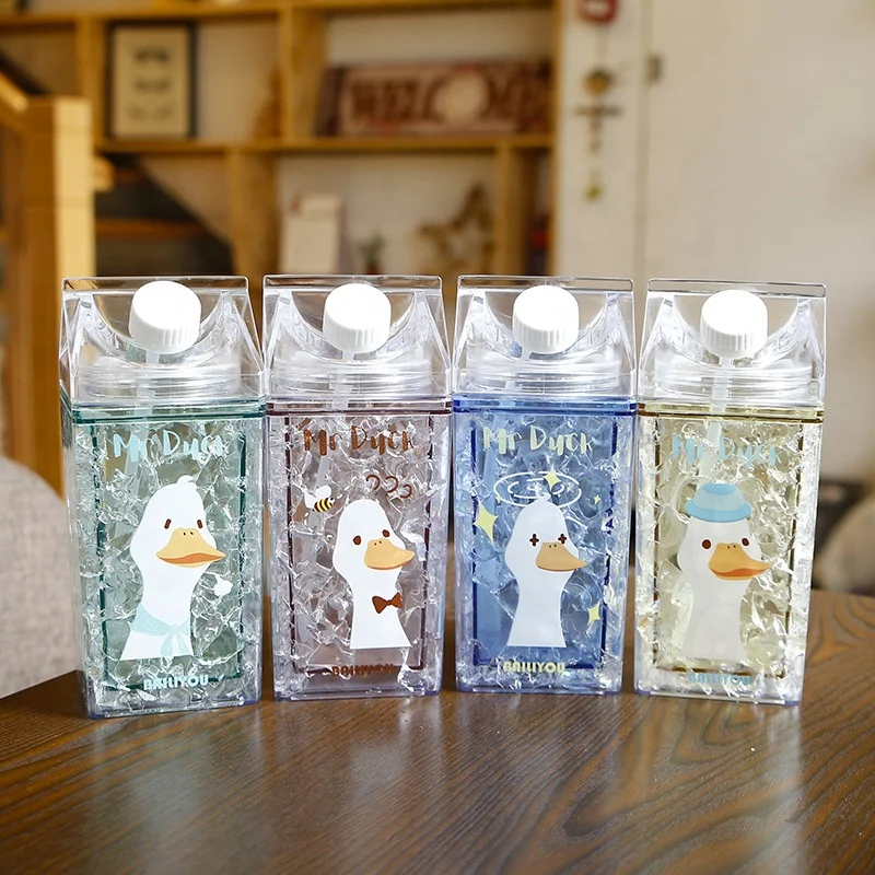 Amazon hot sale 12 oz Double layer Milk carton water bottle clear square plastic reusable jug bulk container box travel outdoor