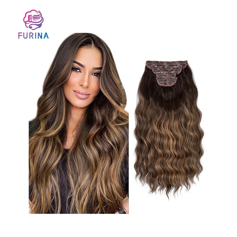 Furina high quality 22inch silky synthetic 4 pcs 11 clips heat resistant fiber clips in hair extensions for women