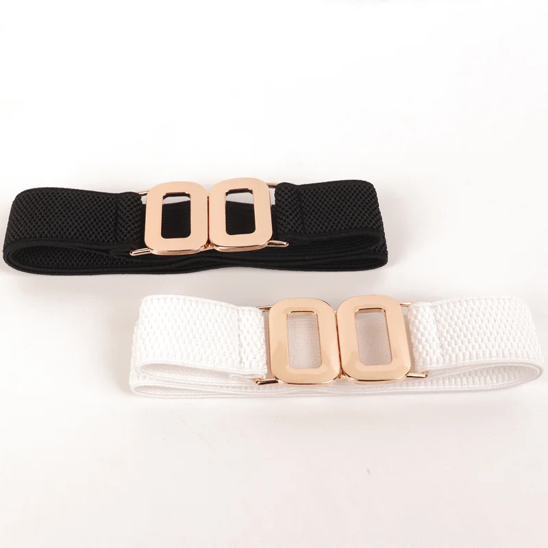 Popular Versatile Lady Black White Solid Color Elastic Small Belt Belt to Buckle Small Waist Seal