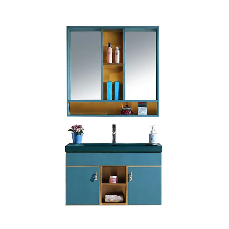 Chinese ready made bathroom equipment stainless steel wall hung vanity bathroom cabinet sink