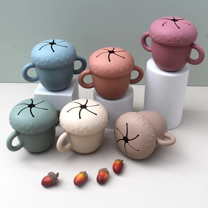 Food Grade Spill Proof Food Container Baby Silicone Snack Cup With lid for Toddler and Children 6-12 months