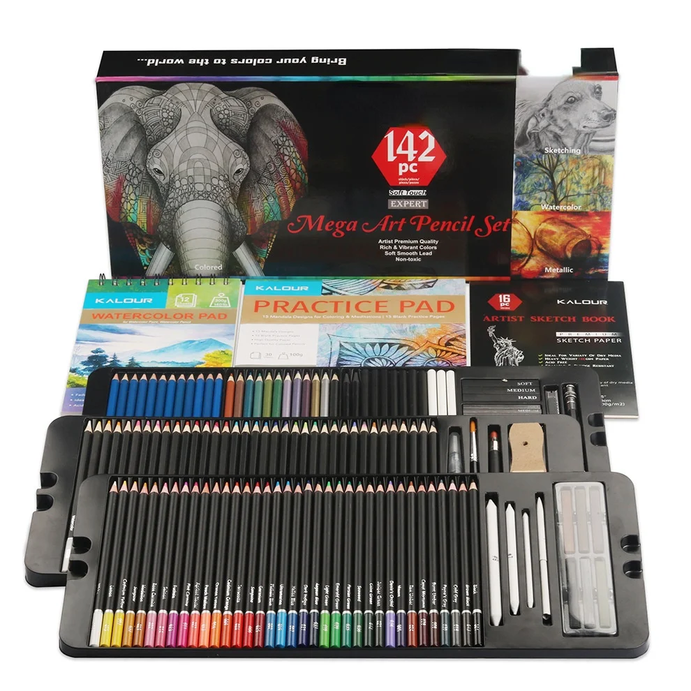 Новый продукт 142 шт. набор для рисования в бумажной коробке Набор цветных карандашей инструмент