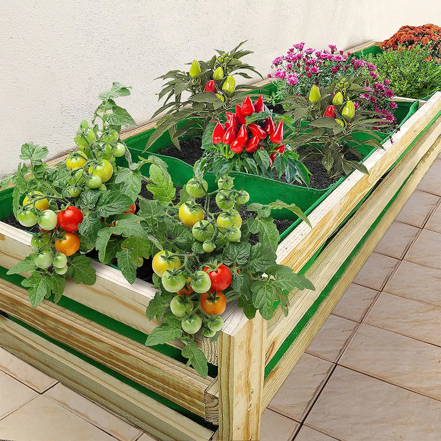 Large Fabric Pots Raised Planting Beds Non-woven Garden Grow Bags With 3 Compartments,Heavy Duty Rectangle Planter