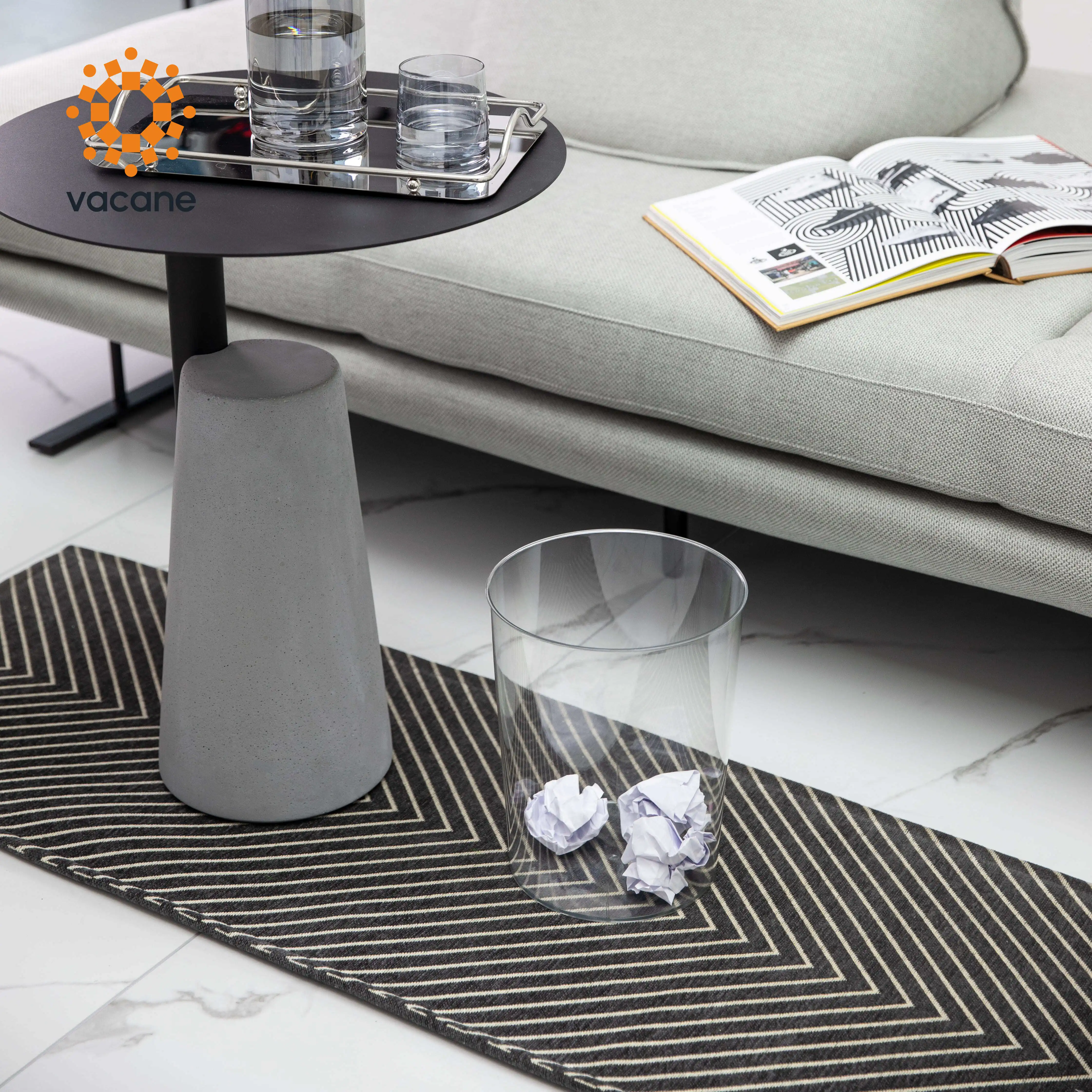 Vacane Stylish Transparent Kitchen Bathroom Round 10L Waste Bin Minimalist PET Plastic Trash Can Garbage Storage Bucket