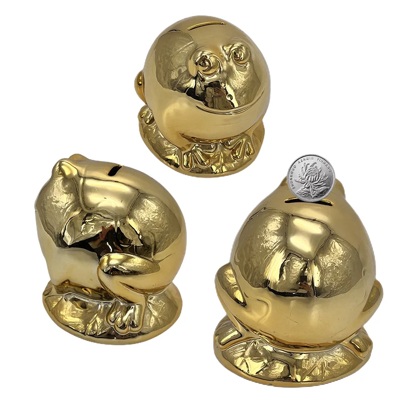 Custom Logo Lovely Animal-Shaped Ceramic Piggy Bank Golden Frog Box Pig Bear Shaped Cute Piggy Bank