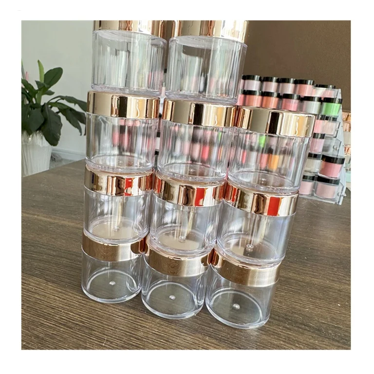 Custom 1oz/2oz  Acrylic Rose Gold Transparent Empty Bottles Makeup Containers Cosmetic Plastic jar for Acrylic Powder Glitter