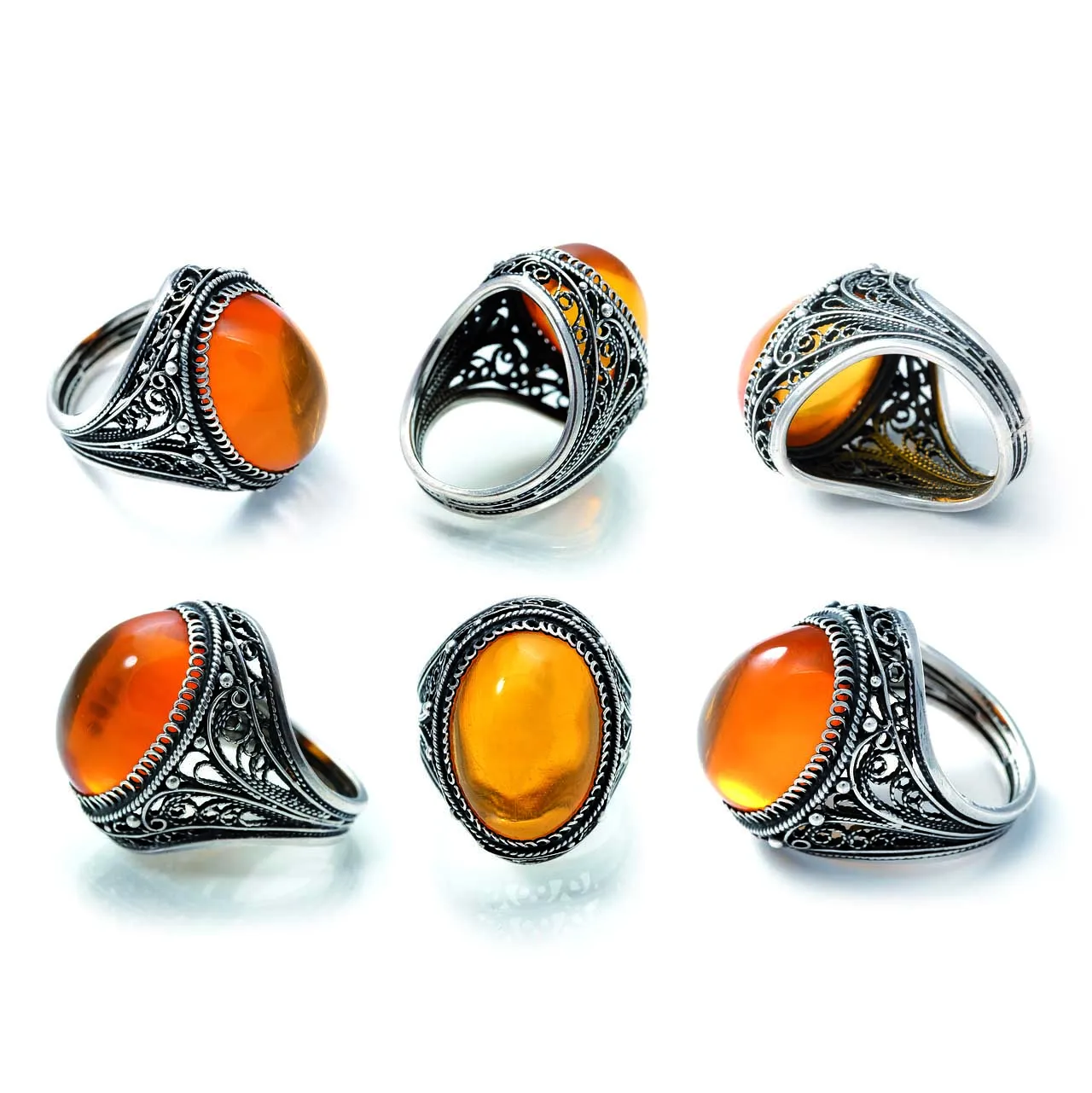 New Custom Trendy Retro Hipster Male Amber Oval Natural Stone Personality Punk Ring Designs For Men Jewelry