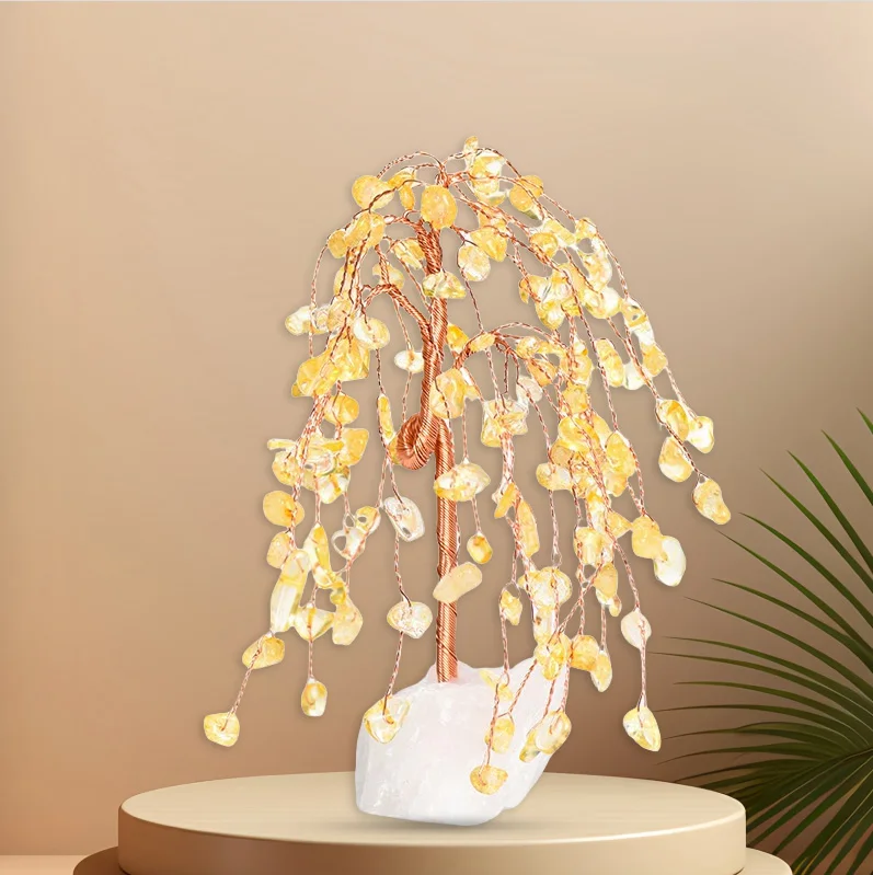 Natural Quartz Wealth Money Tree Crystal Base Decorative Willow for Home Gemstone Powder Feng Shui Style Buddhism Decoration