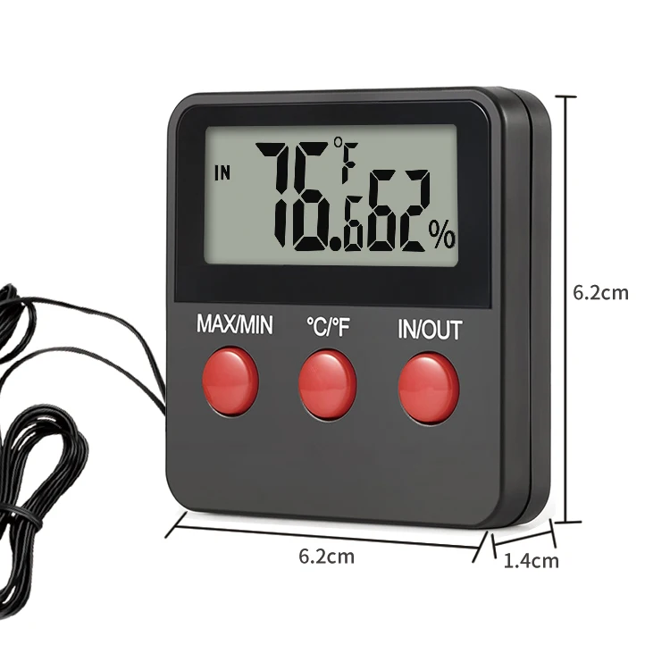 Aquarium Water Thermometer Temperature Humidity Meter for Tank Reptile with Waterproof Probe and Suction Cup