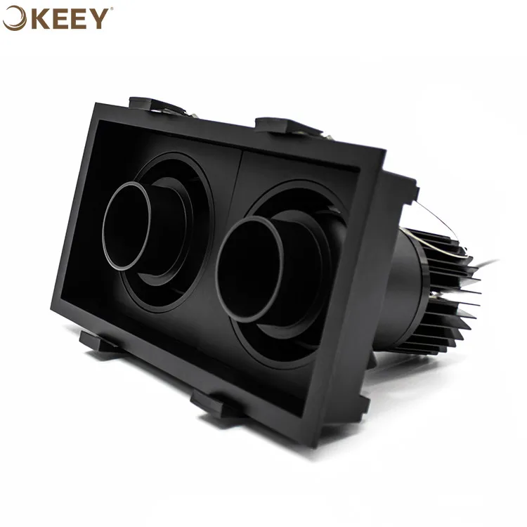 
2020 Keey new style led grille light fixture black double head ceiling led grille light square home use GS611-2 