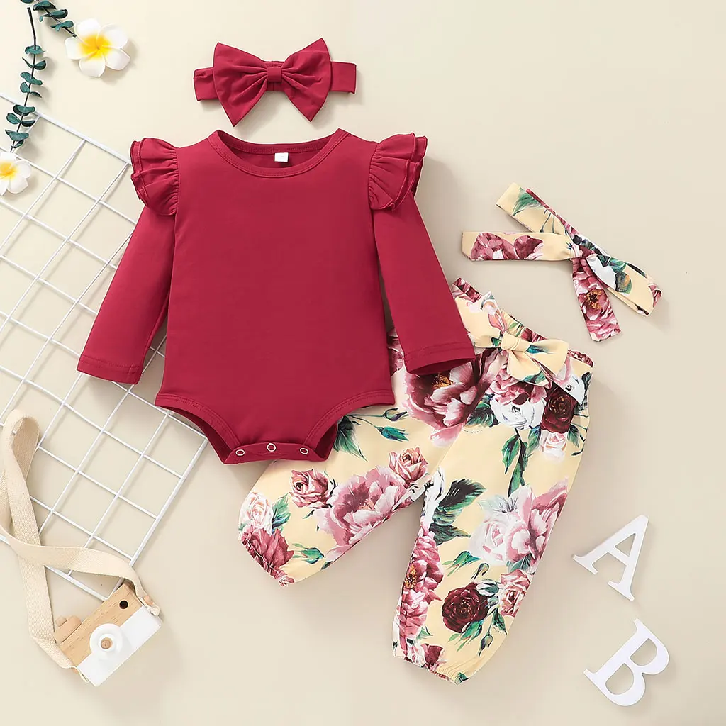 Eco Friendly Cute 100% Playsuit Pajamas Kids New Design Homefit Textile New Born Baby Clothes Baby Ribbed Knit Romper Set