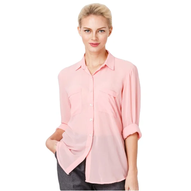 Модные модные однотонные шифоновые рубашки с длинными рукавами и отложным воротником для женщин блузка сделано во