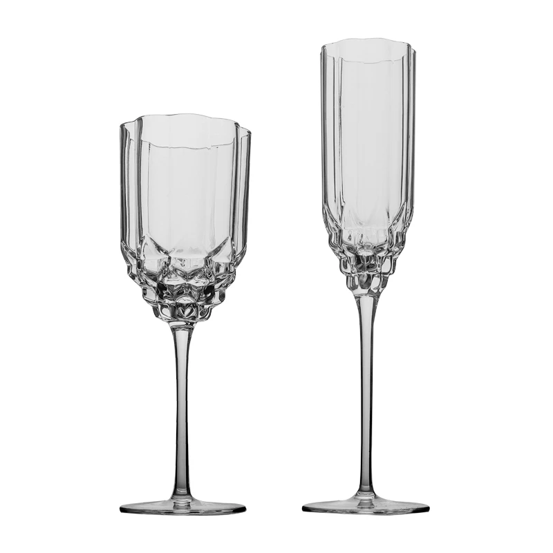 Wholesale Luxury Diamond Shape Gold Rimmed Drinking Wine Glasses