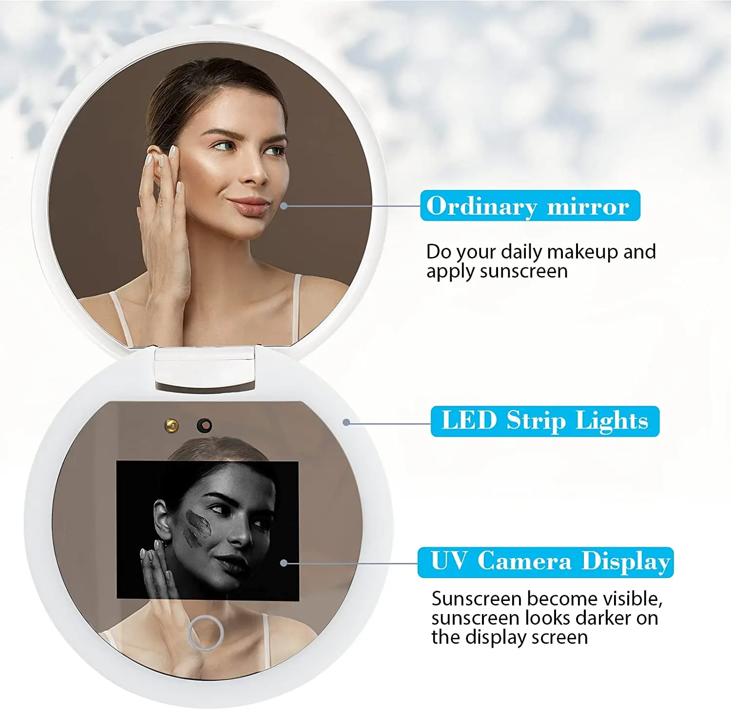 Wholesale Custom Logo smart Mirror Makeup led pocket mirror with UV Camera