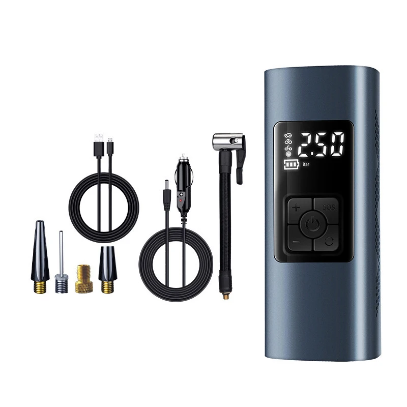 2024 Aluminum Alloy Mobile Phone Power Bank 150PSI 6000mAh SOS LED Lights Digital Display Portable Air Pump For Car Tires