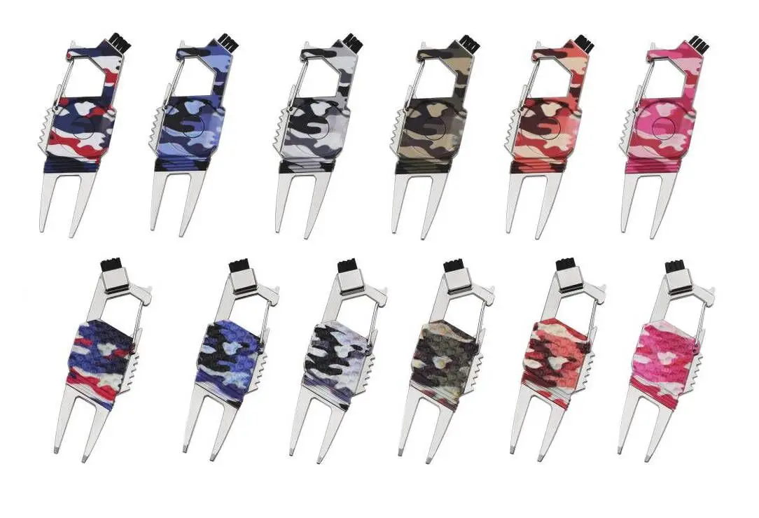 High Quality 7 in 1 UV Printing multi-functional metal golf divot repair tool with bottle opener and brush