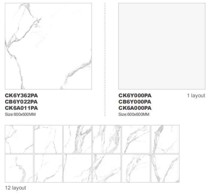 glazed porcelain super white kararra stone marble ceramic flooring  tile   60x60 24x24