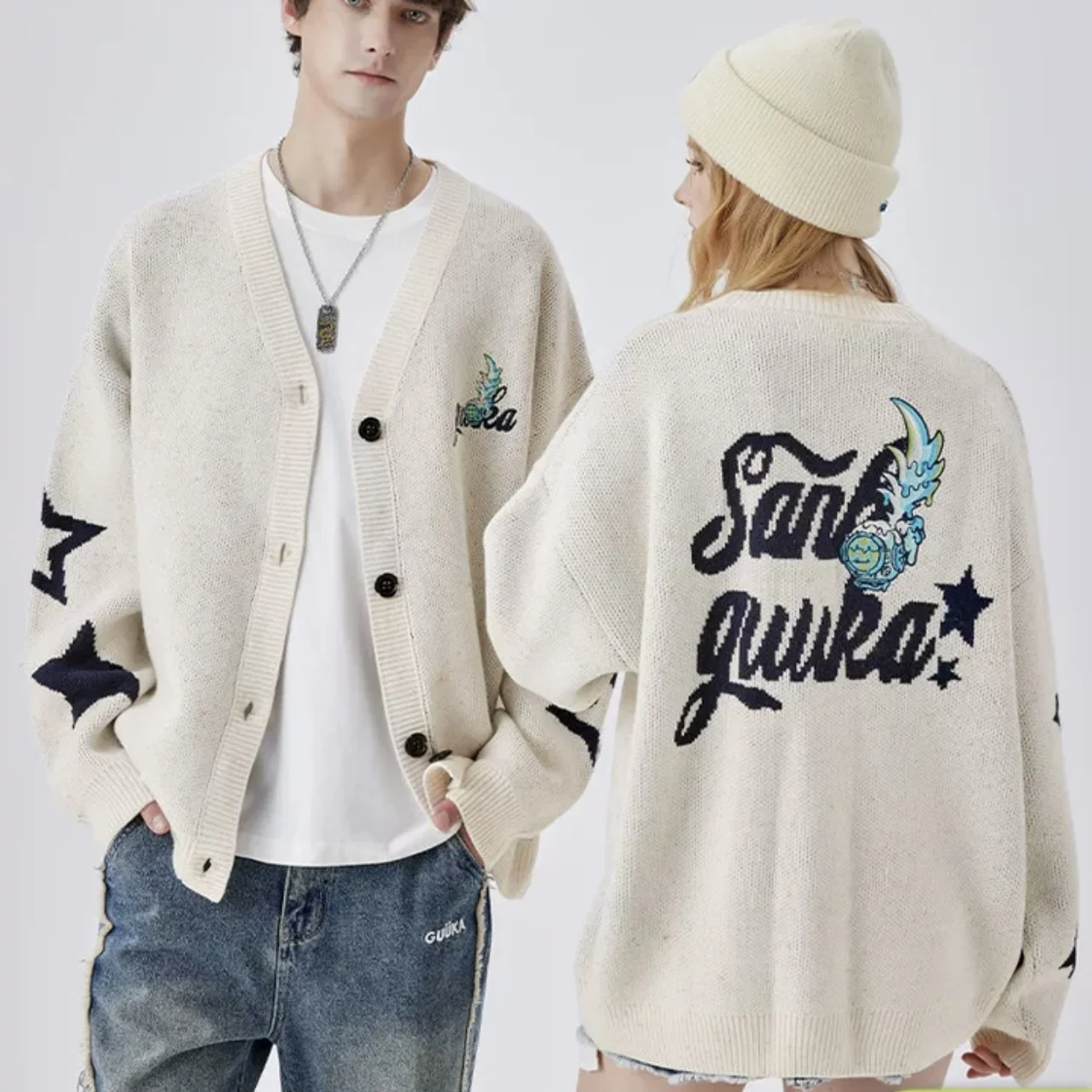 Новый осенний и зимний новый мужской кардиган свитер свободного покроя пара свободный куртка