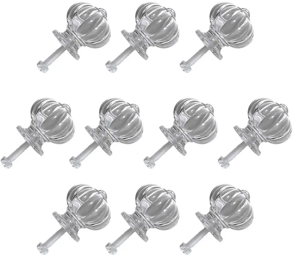 Acrylic Cabinet Knobs Pumpkin Shape Drawer Pull Handle Knobs with Clear Screws for Kitchen Furniture Dresser Decoration