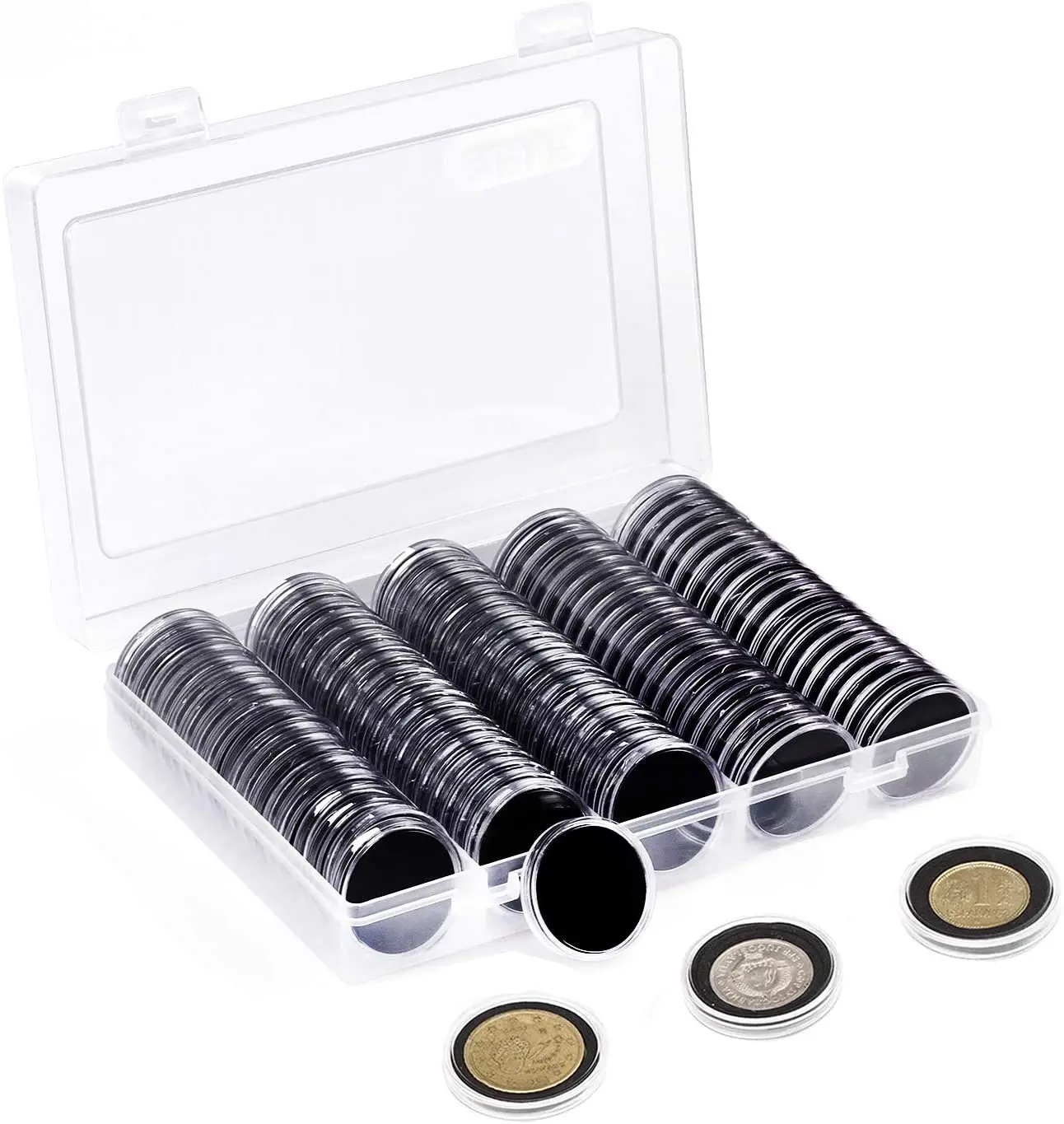100 pieces 30mm coin capsules and 5 sizes EVA Pads Coin Holder Case Plastic Capsules Acryl Holder Coin Box