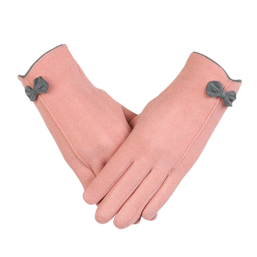 Autumn and winter rabbit velvet cute little bow warm touch screen gloves for ladies
