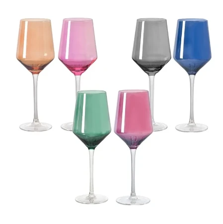Colored crystal wine glass set with 6 large glass colored glassware