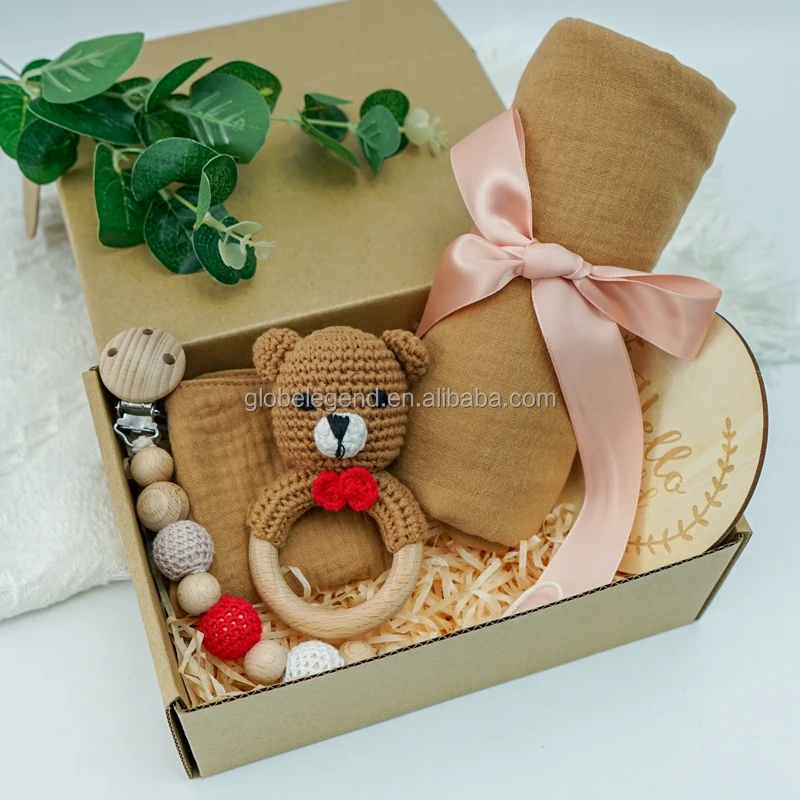 Crochet Pacifier Clip Amigurumi teddy bear Toys Teether Elephant Rainbow Moon Wood And Baby Newborn Set Crochet Gift Teether