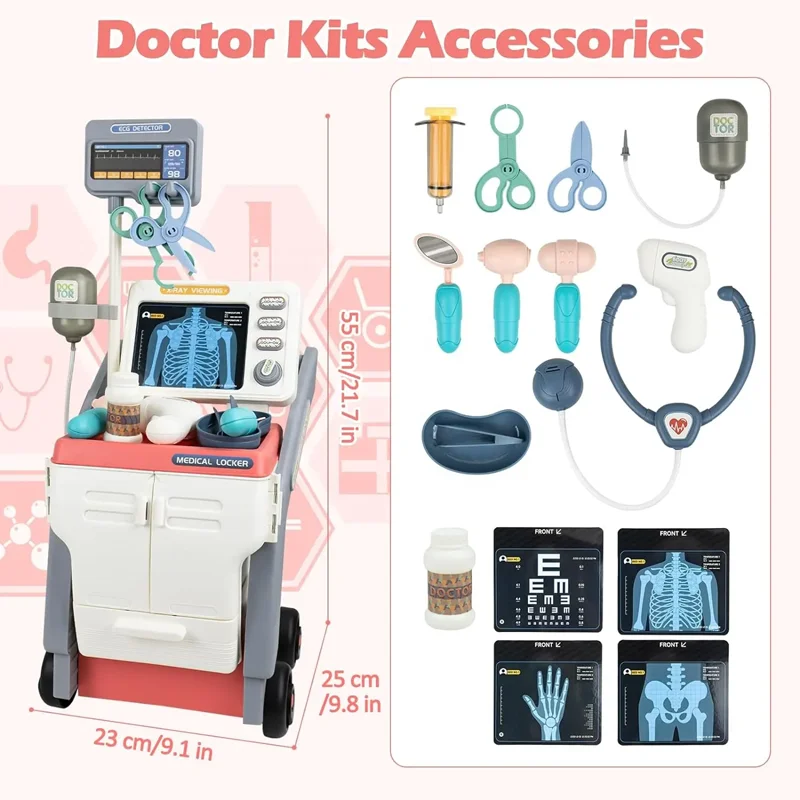Educational hospital medical trolley cart realistic doctor games play pretend toy