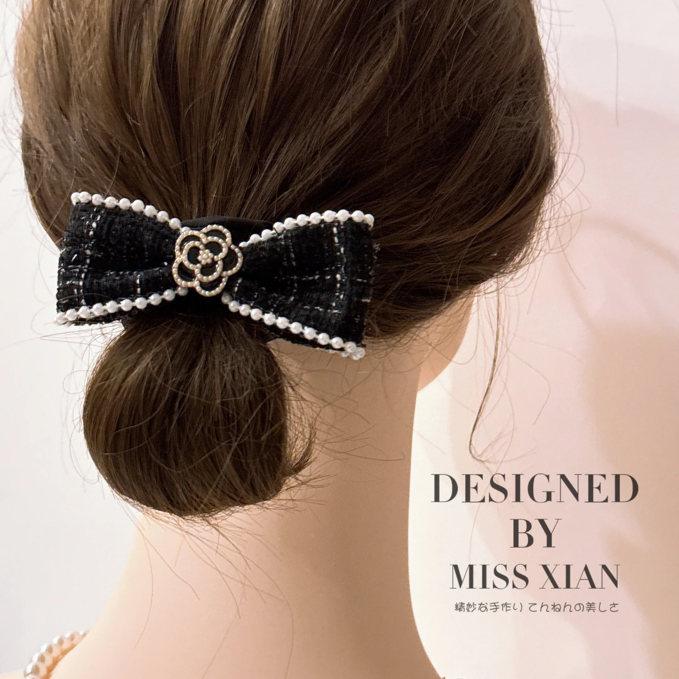 Hot Selling Classic Plaid Bow Elastic Hair Band Fashion Elegant Fabric Pearl Striped Scrunchie Vintage Girls Hair Accessories
