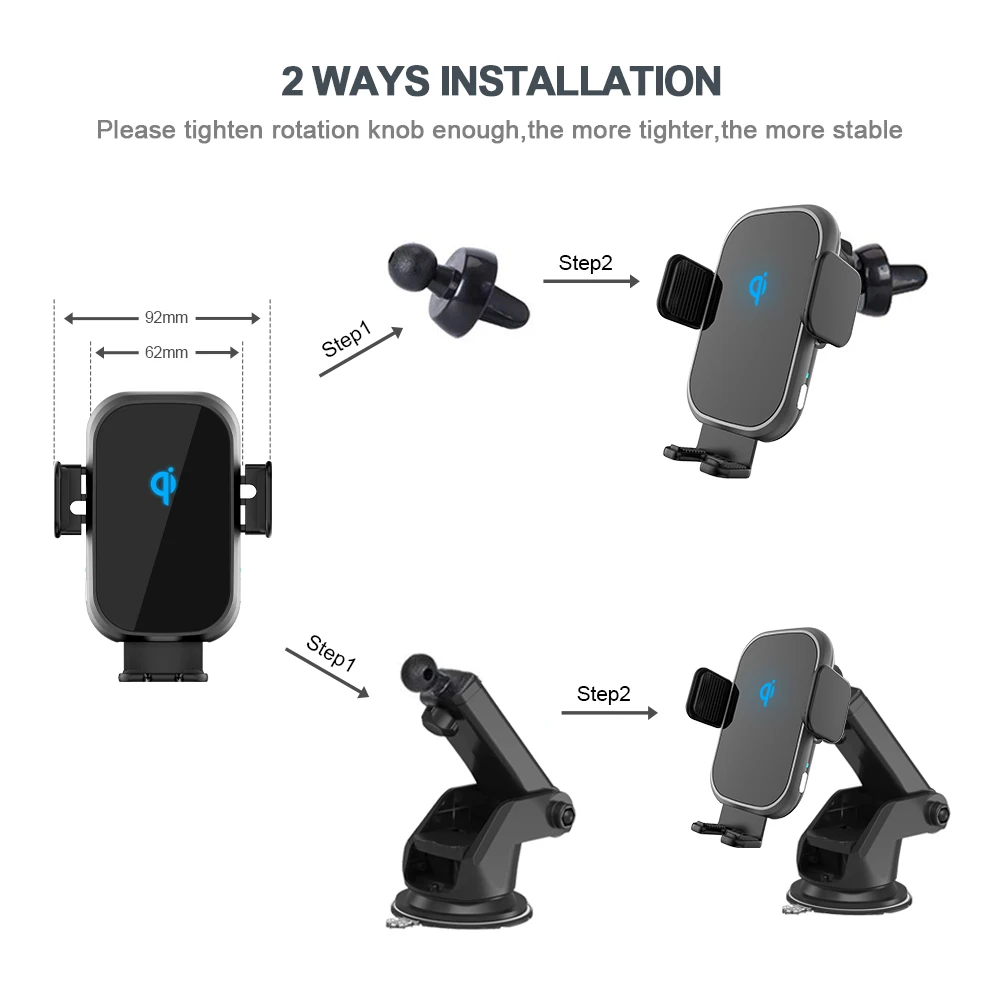 2023 New Automatic Induction Clamping Car Charger Mount 15w Sensor Auto Wireless Clamp Car Phone Charger Holder For