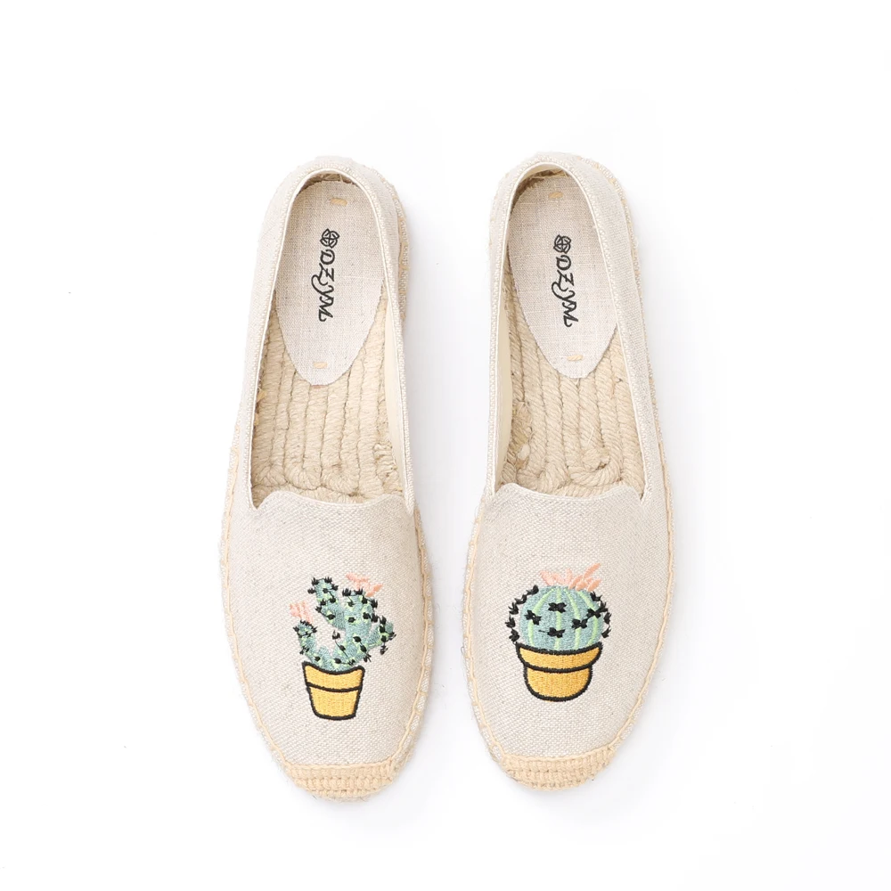 Light colour upper with cactus pattern women thick bottom canvas casual espadrilles