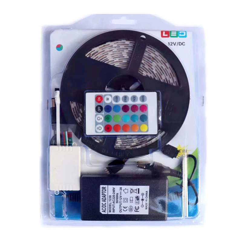 Светодиодная лента 5050 RGB 5 м 24 клавиши ИК-пульт дистанционного управления меняющий цвет водостойкая PI65 комплект осветительных