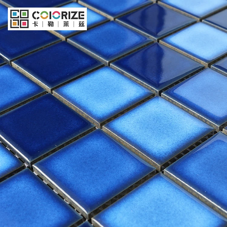 Colorize Foshan Factory Cheap Navy blue Porcelain swimming pool Mosaic Tile Kiln Vary 306x306mm ceramic mosaic tile