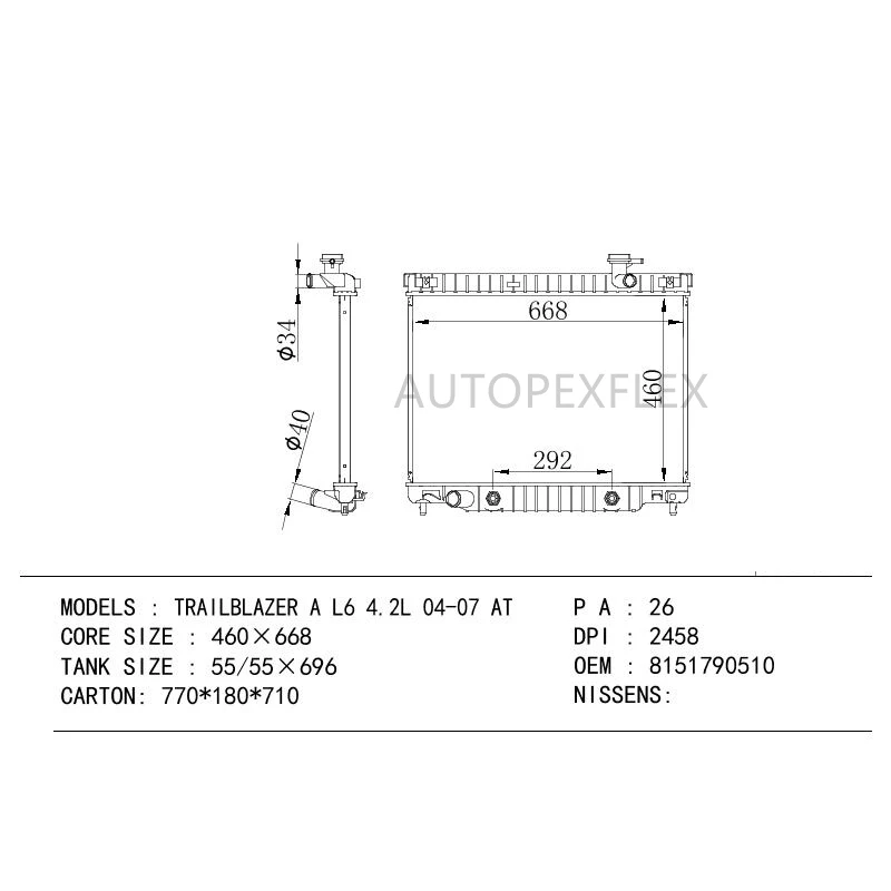 AT Plastic Tank Car Radiator For 2004-2007 Chevy Dodge Trailblazer 4.2 GMC Envoy 4.2 Isuzu Ascender 4.2 aluminum radiator