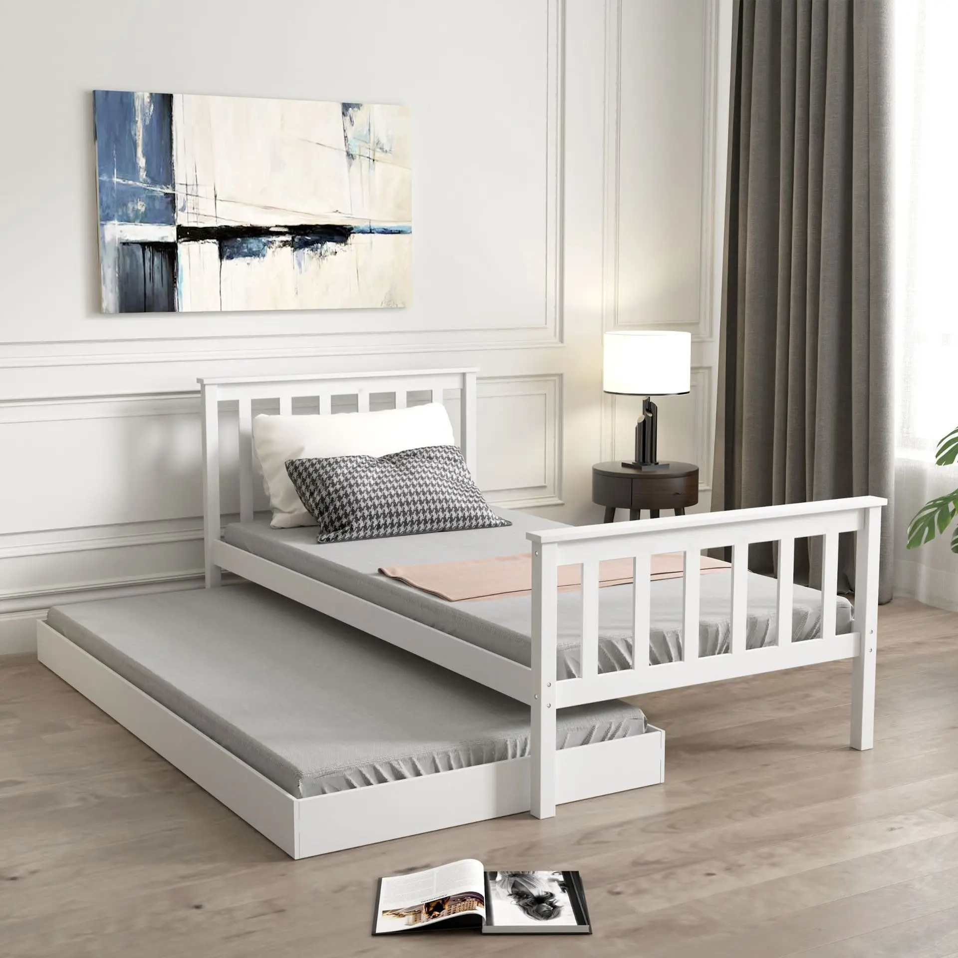 Toddler Bedroom Sets Child Wooden Bed Frame Modern Style Two Combined Wooden Single Beds Queen Bed