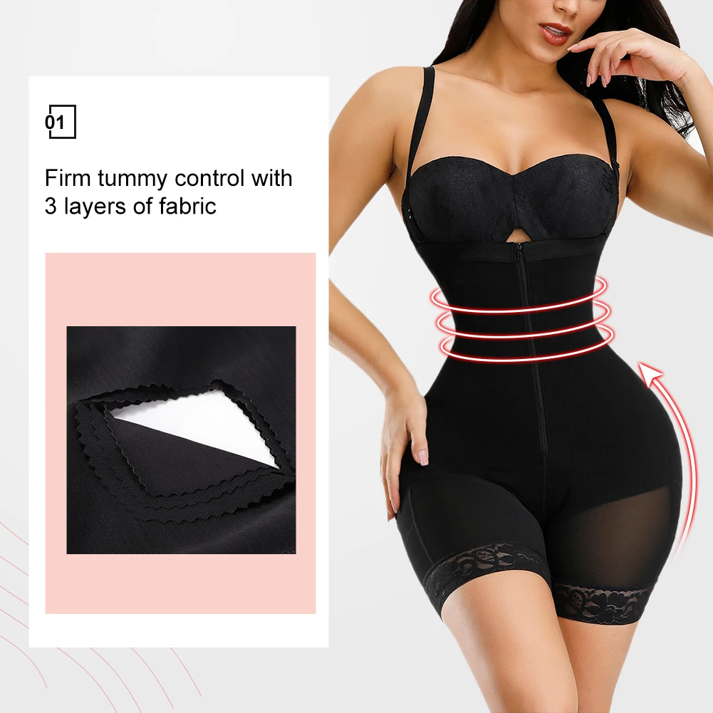
Slim Body Shaper High Waist Double Control Adjustable Hooks And Zipper Slimming Full Body Shapewear For Women 