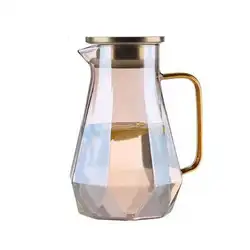 Heat Resistance Glass Water Pitcher With Bamboo Top Cover And Flow Stainless Steel Lid For Kitchen And Party