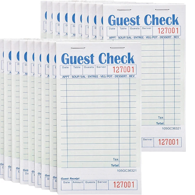 Custom Logo Carbonless Paper Hotel Restaurant Guest Check Books OEM Offset Printing CMYK Bill Book Paper & Paperboard 100 Books