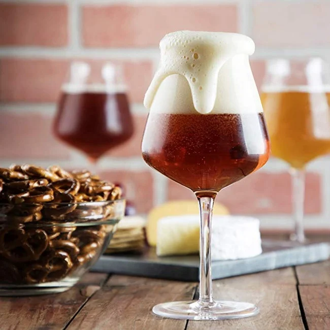 Wholesale Hand Blown Crystal Clear Stemmed Beer Glass