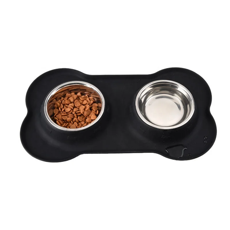Custom Non-slip Silicone Mat Double pet bowls feeders Stainless Steel Dog Bowl