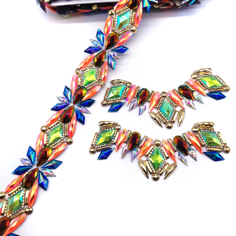 2025 Miami Carnival Costumes Jewelry Colorful Resin Appliques Iron-On Motif Rhinestone Trimming for Dress Making