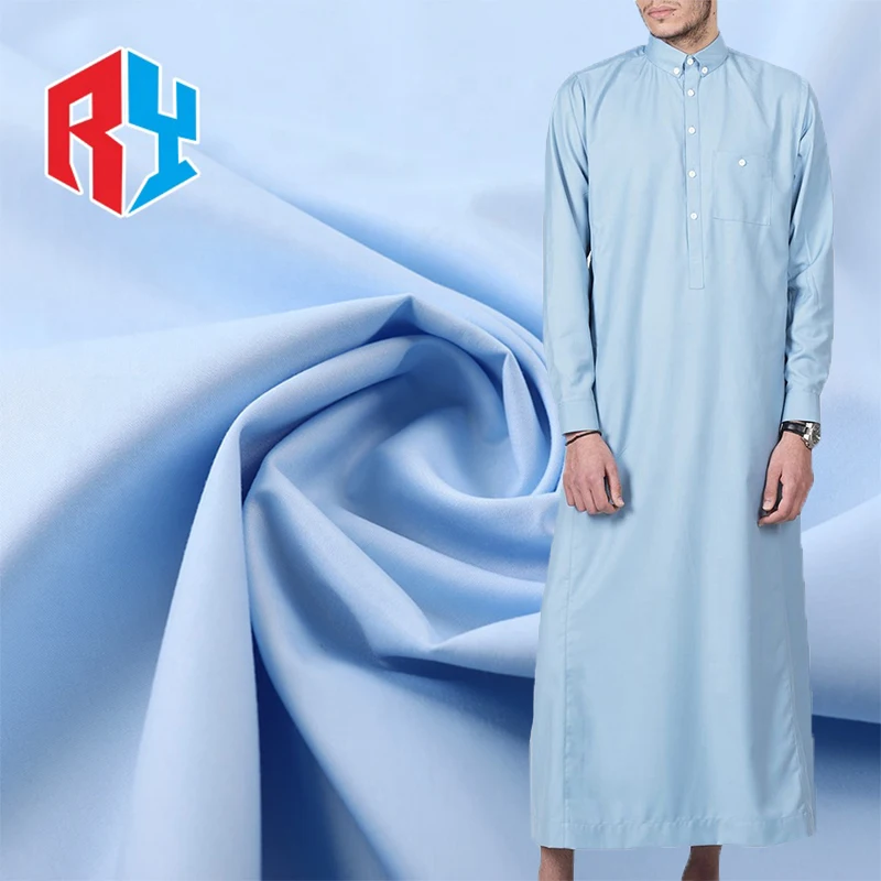 Hot sale  newest wholesale  Low MOQ 48*150D accepted washing plain dyeing woven 100 spun polyester fabric arab thobe fabric arab
