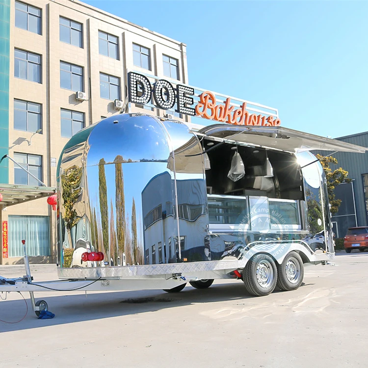 concession foodtruck stainless steel food trailer pizza imbiswagen food shop double axel food truck with full kitchen