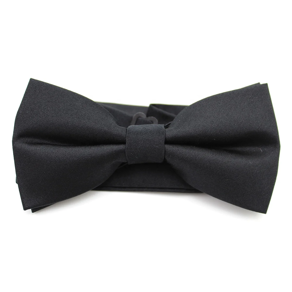 China Supplier Wholesale Handmade Adjustable Classic Onyx Solid Black Satin Tuxedo Custom Woven Pre-tied Bow Ties Silk For Men