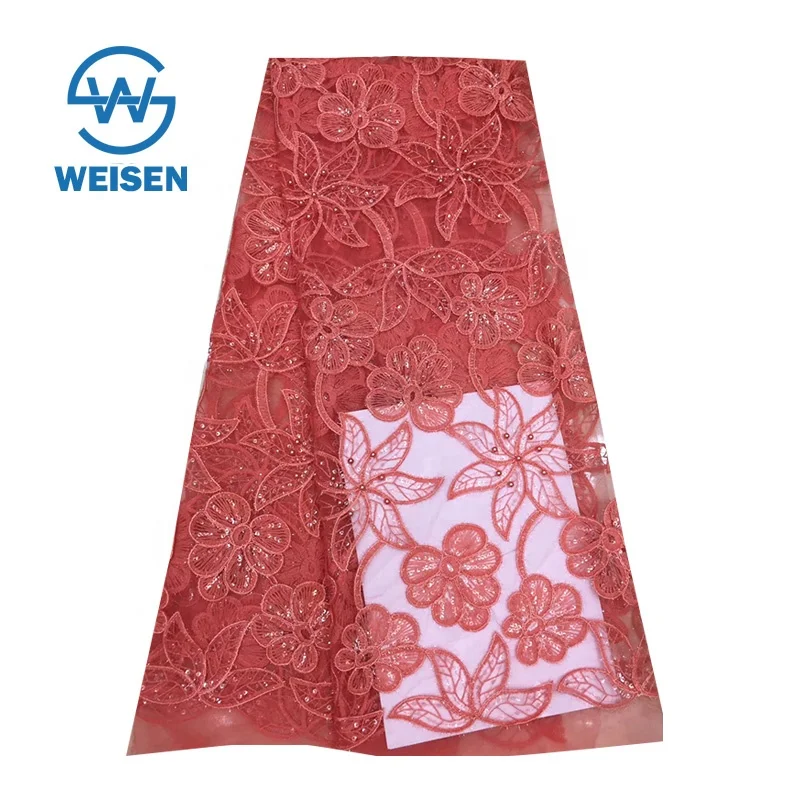 Organza Design Hole Lace African French Beaded Flower 2019 Fancy Embroidery Fabric