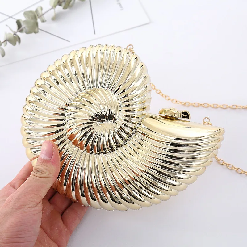 Luxury Golden Silver Conch Acrylic Hard Clutch Hand Bags & Cases Sling Chains Evening Party Bag for Women